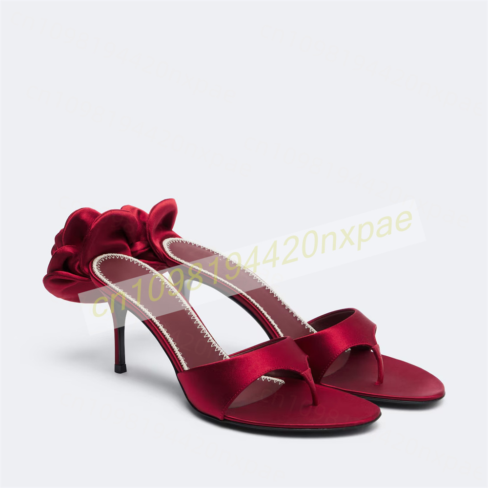 Wedding Dress Supply - Damskie czerwone satynowe sandały typu mule