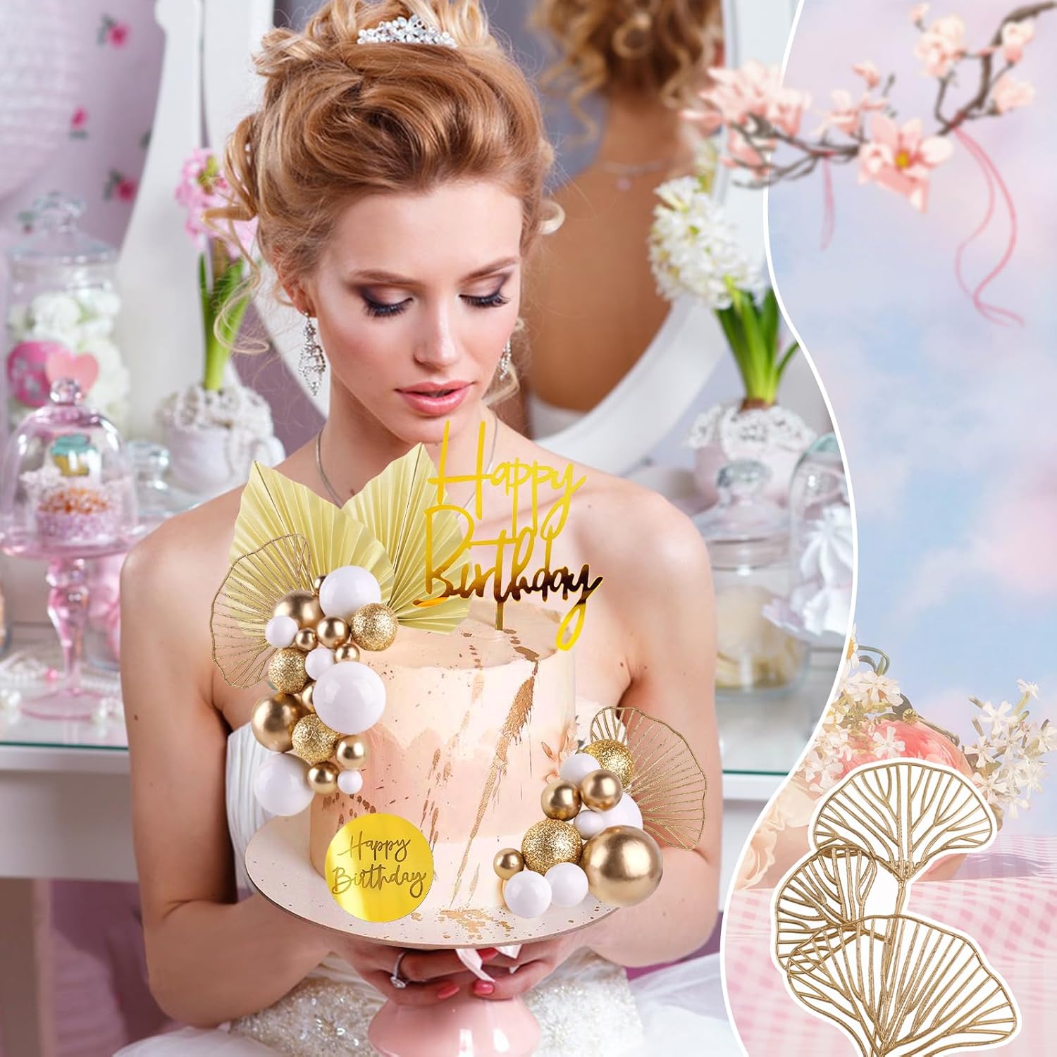 Białe złote kulki na tort z zł – Confetti Balloon Set recenzja i cena